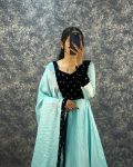 ATTRACTIVE FANDY SILK VELVET SEQUENCE WORK GOWN WITH DUPATTA PARTY WEAR WHOLESALE PRICE ETHNIC GARMENT (31)