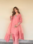 ATTRACTIVE HEAVY CHINON SILK MULTI NEEDLE SEQUENCE EMBROIDERY& ZARI WORK TOP PATIYALA WITH DUPATTA PEACH