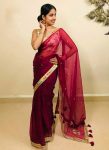 ATTRACTIVE RANGOLI SILK SEQUENCE EMBROIDERY THREAD WITH DORI WORK SAREE WITH UNSTITCHED BLOUSE WINE