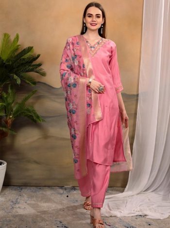 ATTRACTIVE ROMAN SILK HAND WORK TOP BOTTOM WITH DUPATTA BABY PINK