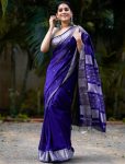 ATTRACTIVE SOFT LICHI SILK JACQUARD WORK  SAREE WITH UNSTITCHED BLOUSE BLUE