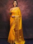ATTRACTIVE SOFT LICHI SILK JACQUARD WORK SAREE WITH UNSTITCHED BLOUSE PARTY WEAR WHOLESALE PRICE ETHNIC GARMENT (29)