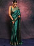 ATTRACTIVE SOFT LICHI SILK JACQUARD WORK  SAREE WITH UNSTITCHED BLOUSE GREEN