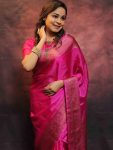 ATTRACTIVE SOFT LICHI SILK JACQUARD WORK SAREE WITH UNSTITCHED BLOUSE PARTY WEAR WHOLESALE PRICE ETHNIC GARMENT (28)