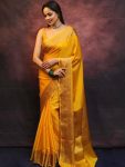 ATTRACTIVE SOFT LICHI SILK JACQUARD WORK SAREE WITH UNSTITCHED BLOUSE PARTY WEAR WHOLESALE PRICE ETHNIC GARMENT (29)