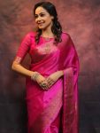 ATTRACTIVE SOFT LICHI SILK JACQUARD WORK SAREE WITH UNSTITCHED BLOUSE PARTY WEAR WHOLESALE PRICE ETHNIC GARMENT (28)