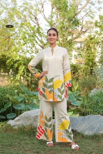BOLLYWOOD COTTON SILK DIGITAL PRINT CO-ORD SET OFF WHITE