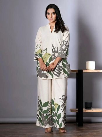 BOLLYWOOD COTTON SILK DIGITAL PRINT CO-ORD SET OFF WHITE