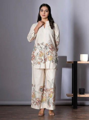 BOLLYWOOD COTTON SILK DIGITAL PRINT CO-ORD SET OFF WHITE