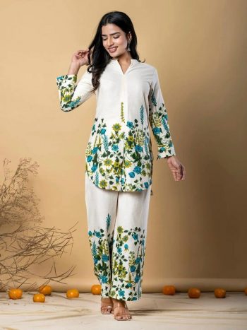 BOLLYWOOD COTTON SILK DIGITAL PRINT CO-ORD SET OFF WHITE