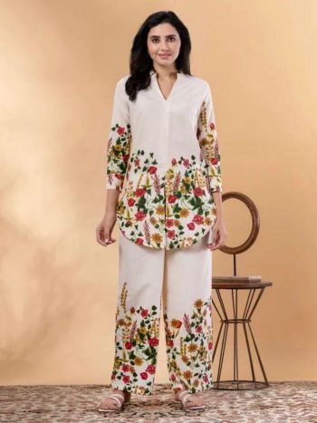 BOLLYWOOD COTTON SILK DIGITAL PRINT CO-ORD SET OFF WHITE