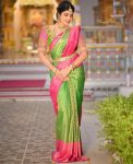 BOLLYWOOD LICHI SILK JACQUARD WORK  SAREE WITH UNSTICHED BLOUSE PISTA