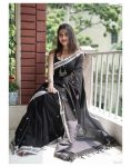 BOLLYWOOD LINEN SLUB JACQUARD WORK FESTIVE WEAR SAREE WITH UNSTICHED BLOUSE WHOLESALE PRICE ETHNIC GARMENT (5)