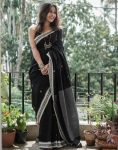 BOLLYWOOD LINEN SLUB JACQUARD WORK FESTIVE WEAR SAREE WITH UNSTICHED BLOUSE WHOLESALE PRICE ETHNIC GARMENT (5)
