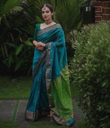 BOLLYWOOD LINEN SLUB WEAVING WORK  SAREE WITH UNSTICHED BLOUSE RAMA