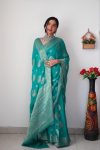 BOLLYWOOD LINEN SLUB  WEAVING WORK SAREE WITH UNSTITCHED BLOUSE RAMA