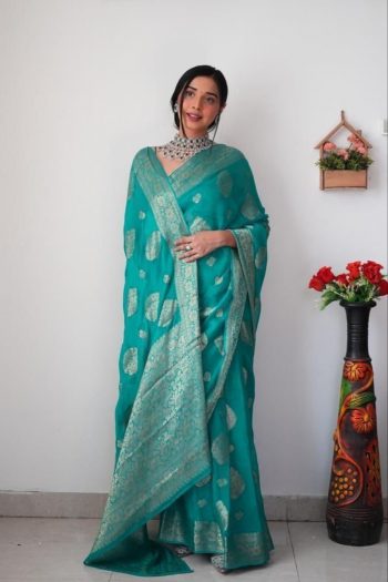 BOLLYWOOD LINEN SLUB  WEAVING WORK SAREE WITH UNSTITCHED BLOUSE RAMA