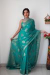 BOLLYWOOD LINEN SLUB WEAVING WORK SAREE WITH UNSTITCHED BLOUSE FESTIVE WEAR WHOLESALE ETHNIC GARMENT (13)