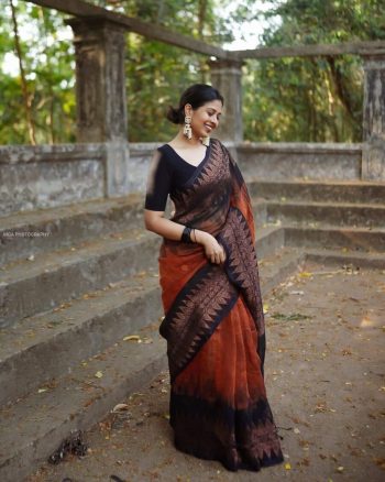 BOLLYWOOD LINEN SLUB WEAVING WORK SAREE WITH UNSTITCHED BLOUSE ORANGE