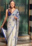BOLLYWOOD NATURAL CREPE SILK PRINTED SAREE WITH UNSTITCHED BLOUSE WHITE