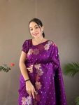 BOLLYWOOD SOFT LICHI SILK JACQUARD SAREE WITH UNSTITCHED BLOUSE PARTY WEAR WHOLESALE PRICE ETHNIC GARMENT (5)