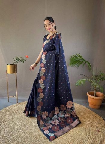 BOLLYWOOD SOFT LICHI SILK  JACQUARD SAREE WITH UNSTITCHED BLOUSE