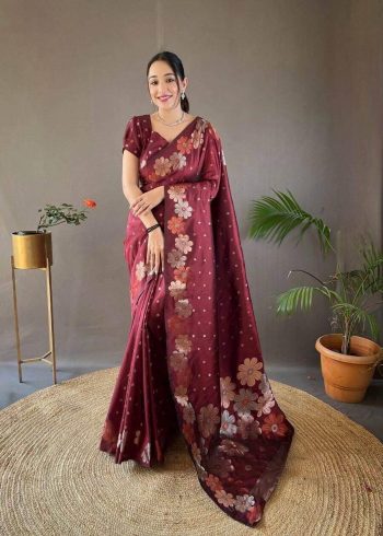 BOLLYWOOD SOFT LICHI SILK  JACQUARD SAREE WITH UNSTITCHED BLOUSE