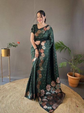 BOLLYWOOD SOFT LICHI SILK  JACQUARD SAREE WITH UNSTITCHED BLOUSE
