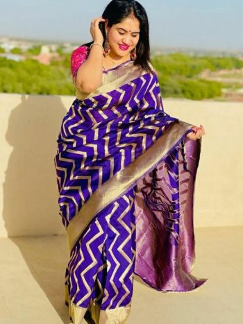 BOLLYWOOD SOFT LICHI SILK  JACQUARD WORK  SAREE WITH UNSTITCHED BLOUSE PURPLE