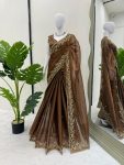 DESIGNER BARBARI SILK THREAD AND SEQUENCE WORK SAREE WITH UNSTITCHED BLOUSE PARTY WEAR WHOLESALE PRICE ETHNIC GARMENT (3)