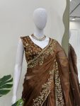 DESIGNER BARBARI SILK THREAD AND SEQUENCE WORK SAREE WITH UNSTITCHED BLOUSE PARTY WEAR WHOLESALE PRICE ETHNIC GARMENT (3)
