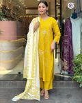 DESIGNER CHANDERI EMBROIDERY WORK TOP BOTTOM WITH DUPATTA FESTIVE WEAR WHOLESALE PRICE ETHNIC GARMENT (6)