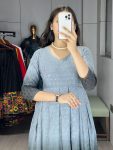 DESIGNER CHIKANKARI COTTON CUT PATTERNS AND PRINTED FADED WORK ONE PIECE CASUAL WEAR WHOLESALE PRICE ETHNIC GARMENT (3)