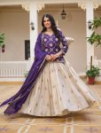 DESIGNER CHINON EMBROIDERY CODING SEQUENCE AND THREAD WORK TOP LEHENGA WITH DUPATTA PURPLE