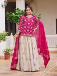 DESIGNER CHINON EMBROIDERY CODING SEQUENCE AND THREAD WORK TOP LEHENGA WITH DUPATTA PARTY WEAR WHOLESALE PRICE ETHNIC GARMENT (5)