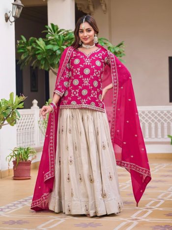 DESIGNER CHINON EMBROIDERY CODING SEQUENCE AND THREAD WORK TOP LEHENGA WITH DUPATTA RANI