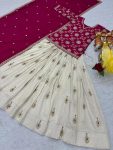 DESIGNER CHINON EMBROIDERY CODING SEQUENCE AND THREAD WORK TOP LEHENGA WITH DUPATTA PARTY WEAR WHOLESALE PRICE ETHNIC GARMENT (5)