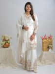 DESIGNER CHINON EMBROIDERY CODING SEQUENCE WORK TOP PALAZZO WITH DUPATTA WHITE (3)