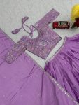 DESIGNER CHINON EMBROIDERY THREAD AND SEQUENCE WORK LEHENGA CHOLI WITH DUPATTA FESTIVE WEAR WHOLESALE PRICE ETHNIC GARMENT (2)