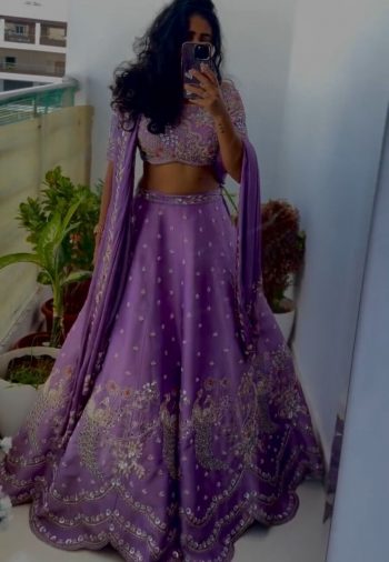 DESIGNER CHINON EMBROIDERY THREAD AND SEQUENCE WORK LEHENGA CHOLI WITH DUPATTA LAVENDER