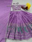 DESIGNER CHINON EMBROIDERY THREAD AND SEQUENCE WORK LEHENGA CHOLI WITH DUPATTA FESTIVE WEAR WHOLESALE PRICE ETHNIC GARMENT (2)