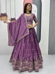 DESIGNER CHINON EMBROIDERY THREAD WORK LEHENGA CHOLI WITH DUPATTA WEDDING WEAR WHOLESALE PRICE ETHNIC GARMENT (2)