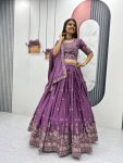 DESIGNER CHINON EMBROIDERY THREAD WORK LEHENGA CHOLI WITH DUPATTA WEDDING WEAR WHOLESALE PRICE ETHNIC GARMENT (2)