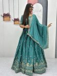 DESIGNER CHINON EMBROIDERY THREAD WORK LEHENGA CHOLI WITH DUPATTA GREEN