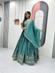 DESIGNER CHINON EMBROIDERY THREAD WORK LEHENGA CHOLI WITH DUPATTA WEDDING WEAR WHOLESALE PRICE ETHNIC GARMENT (5)