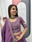 DESIGNER CHINON EMBROIDERY THREAD WORK LEHENGA CHOLI WITH DUPATTA WEDDING WEAR WHOLESALE PRICE ETHNIC GARMENT (2)