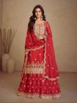 DESIGNER CHINON EMBROIDERY WORK TOP PALAZZO WITH DUPATTA  RED