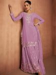 DESIGNER CHINON EMBROIDERY WORK TOP PALAZZO WITH DUPATTA  BABY PINK