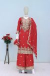 DESIGNER CHINON EMBROIDERY WORK TOP PALAZZO WITH DUPATTA FESTIVE WEAR WHOLESALE PRICE ETHNIC GARMENT (3)