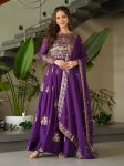 DESIGNER CHINON SEQUENCE MULTI AND BEADS EMBROIDERY WORK GOWN WITH DUPATTA PURPLE